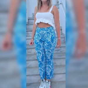 NWT! ZARA Blue Paisley LINEN Pants - Size 6